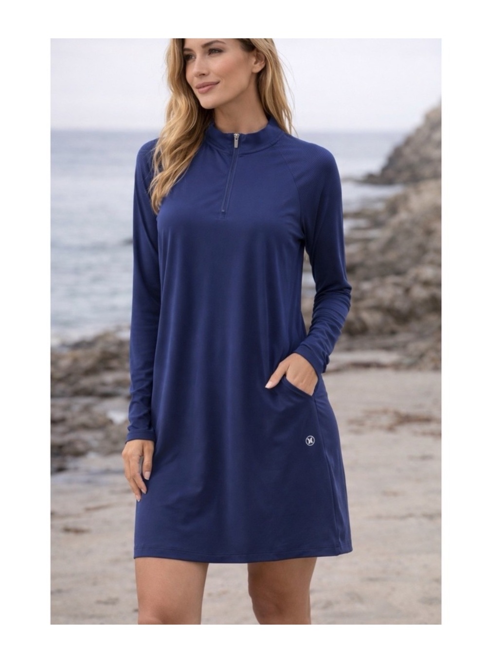 Hurley Navy Blue Long-Sleeve Quarter-Zip Active Dress  size Lg